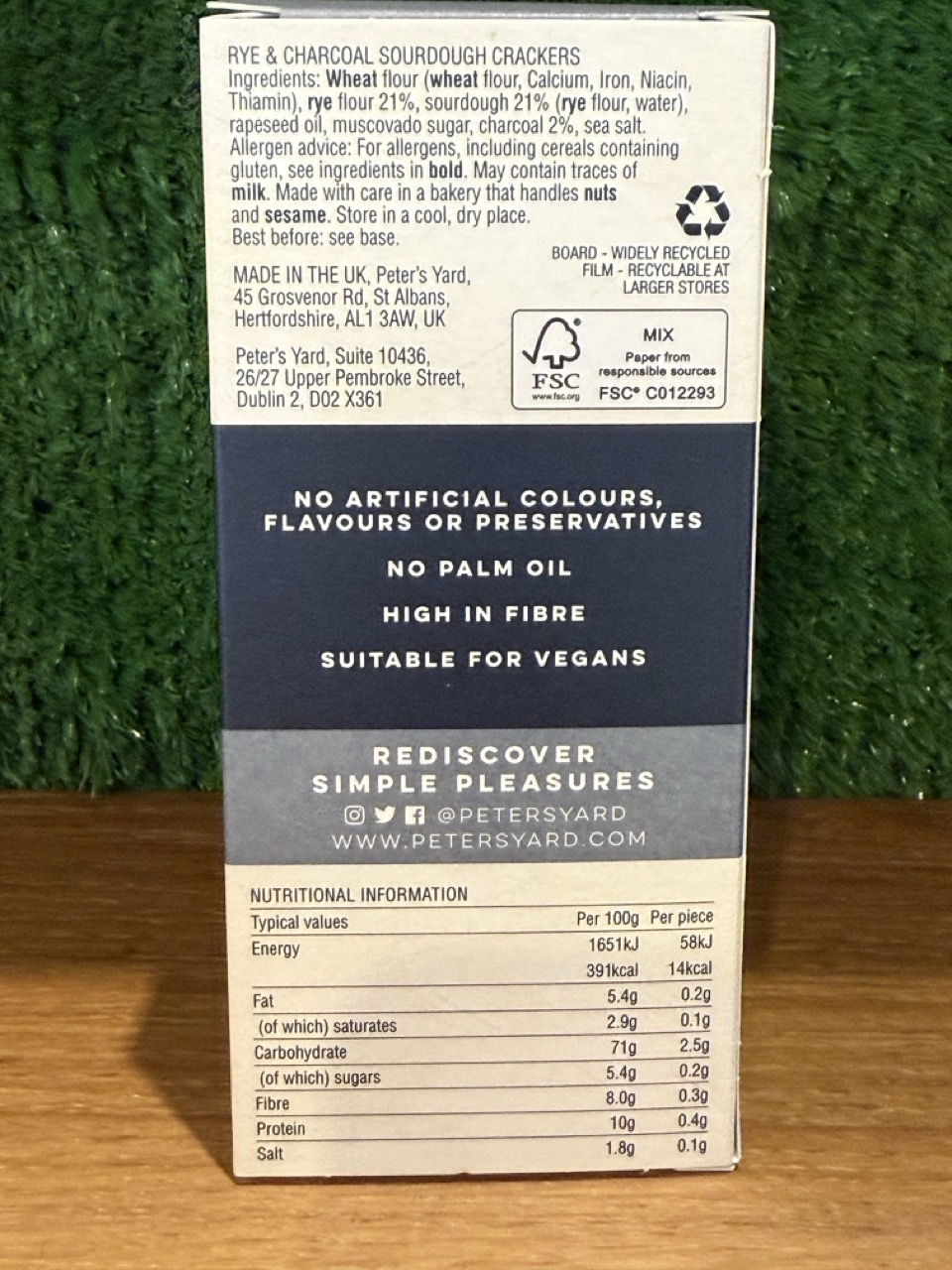 Peter's Yard Rye & Charcoal Sourdough Crackers Ingredients