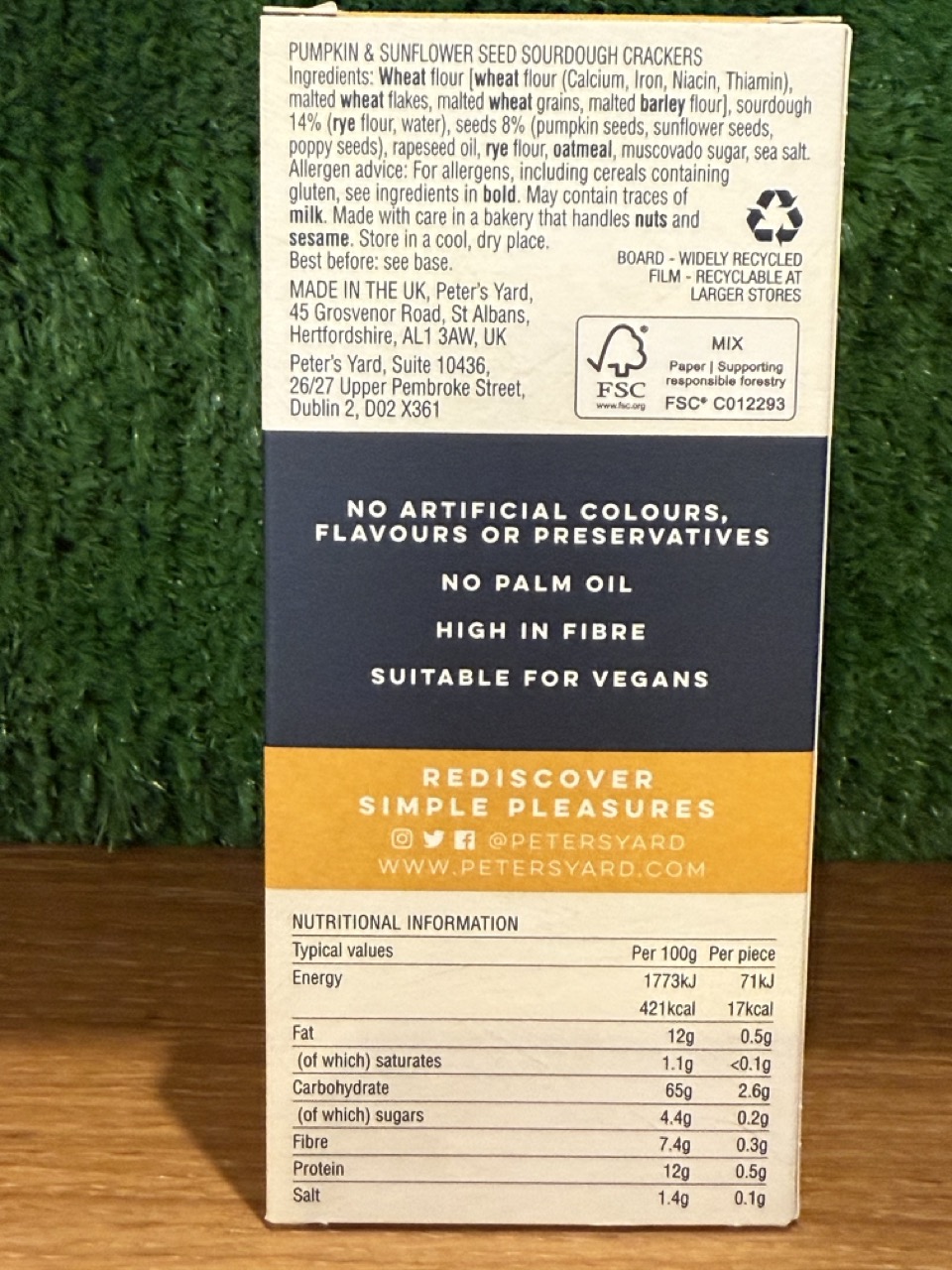 Peter's Yard Pumpkin & Sunflower Seed Sourdough Crackers Ingredients