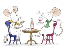 A picture showing Alastair and Lucy Mouse enjoying some cheese and wine